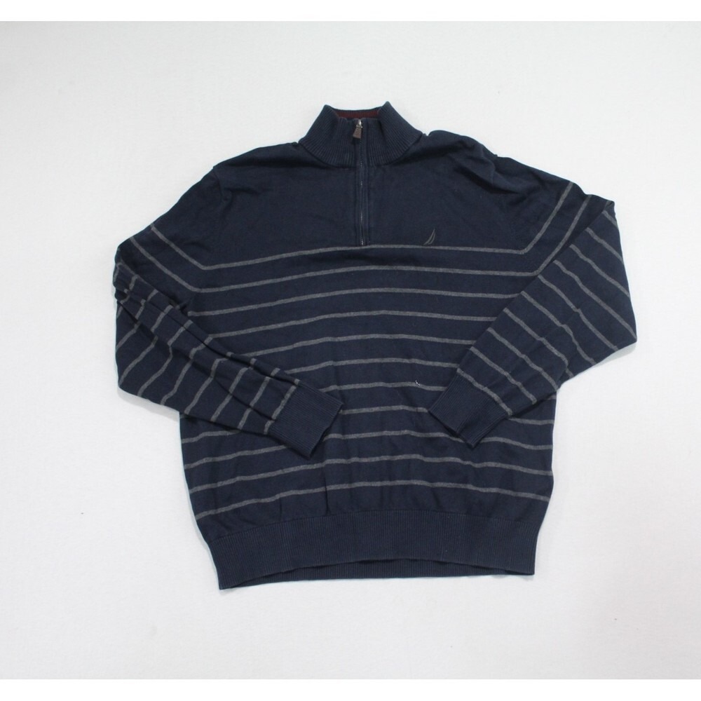 Nautica Men Blue Sweater Mock Neck Zip Up Striped Size XL